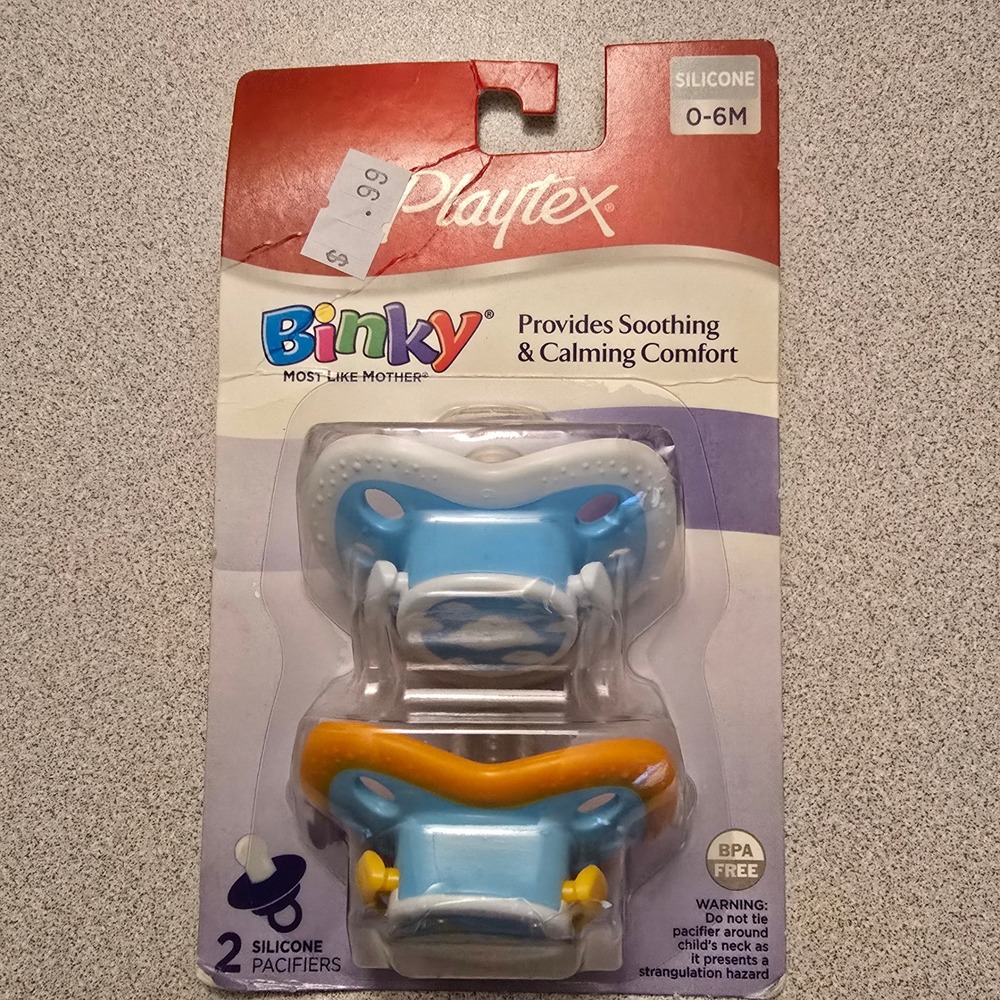 Playtex Binky Silicone Pacifiers 0-6M Blue Orange 2ct Cloud Fish BPA Free NEW